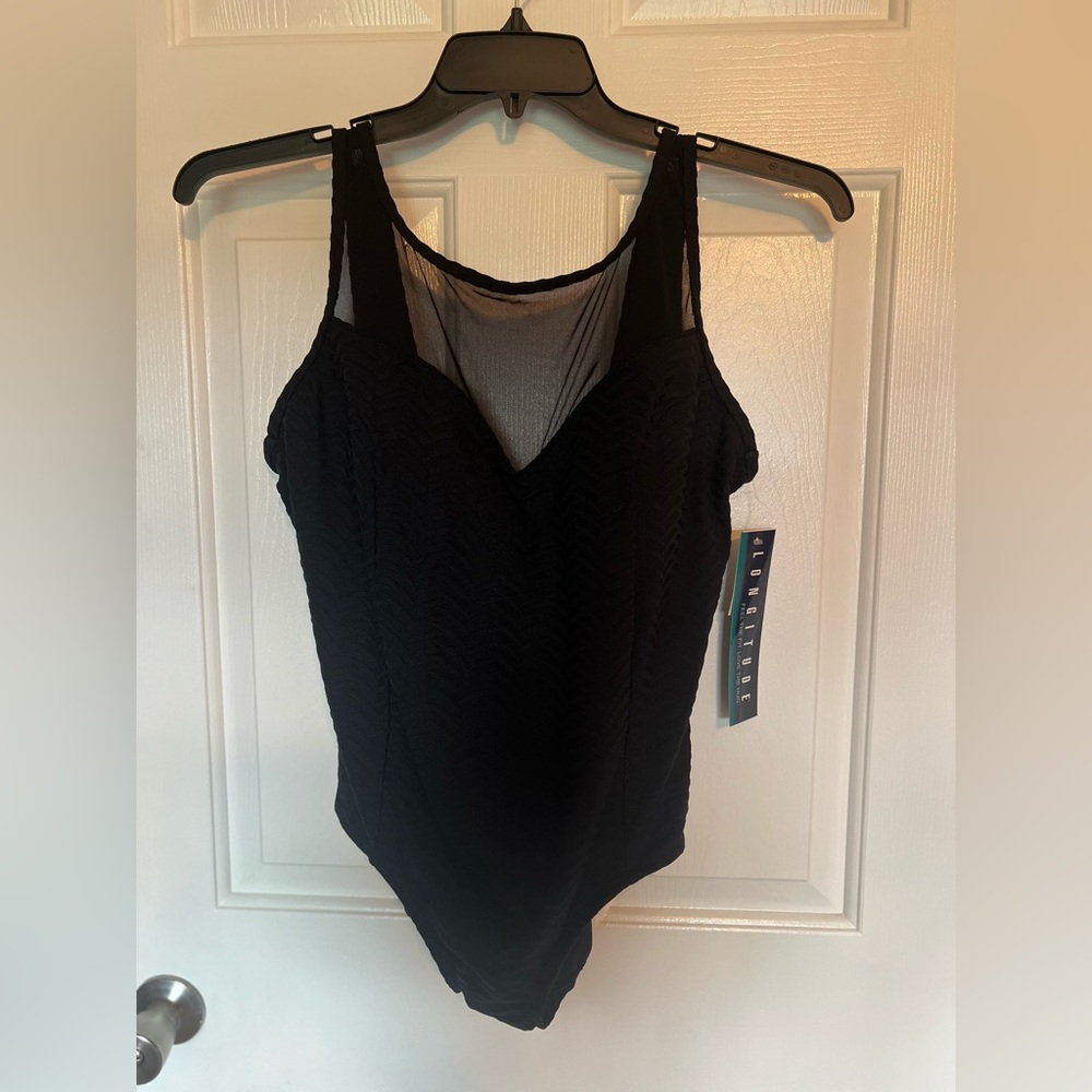 Longitude Half Moon Mesh Torso Tummy Control Swimsuit Size 10 Black NWT - Picture 3 of 7